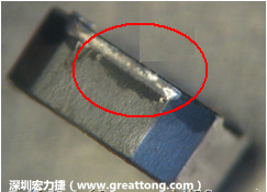 使用錫(Sn)鍍層的電源電感器(Power Inductors)，經(jīng)過推力測試后，其焊點(diǎn)還保留在零件的端點(diǎn)上，所以推力比較高。