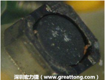 使用銀(Ag)鍍層的電源電感器(Power Inductors)，經(jīng)過推力測試后，零件端點(diǎn)上已經(jīng)看不到任何鍍層的痕跡了，所以其耐推力就比較小。