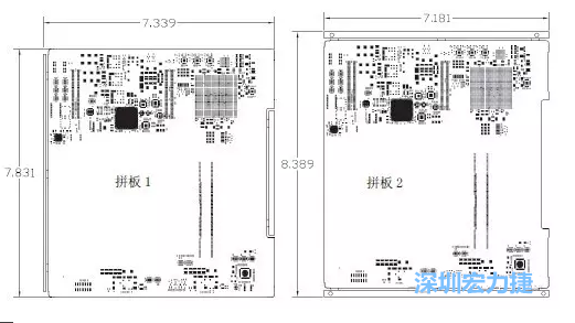 如圖11所示在兩種拼板中PCB單元的邊條位置不同，拼板1中邊條在長邊方向，而拼板2中邊條在短邊方向-深圳宏力捷