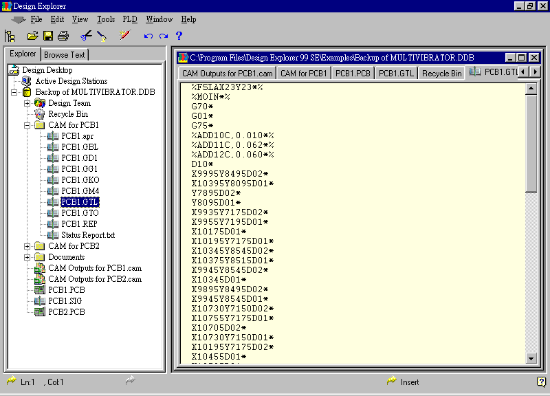 要檢查各Gerber輸出文件，則在瀏覽器中打開CAM Output for PCB1，即可看到一系列Gerber輸出文件。