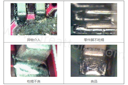 300X顯微鏡主要檢測這些PCBA加工問題：異物介入、零件腳不吃錫、 吃錫不良。