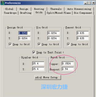  改銅皮的填充網(wǎng)格Global→Design Units，填充方向Drafting→Direction；Hatch Grid中Copper此數(shù)值為大銅箔中所填充的線條中心到中心的距離。