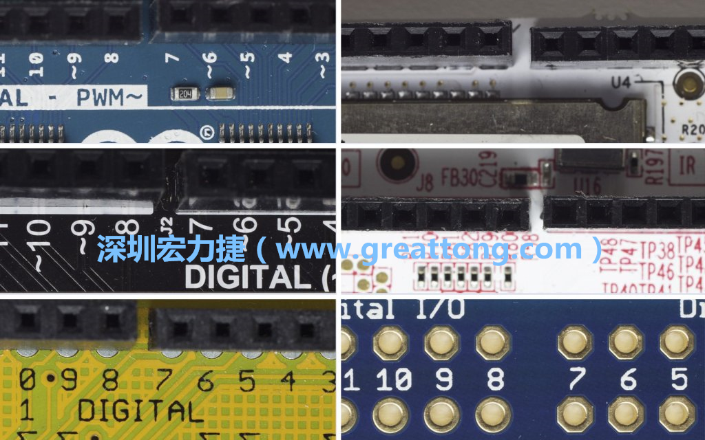 各種不同尺寸的Arduino上第7、8腳位的間距。