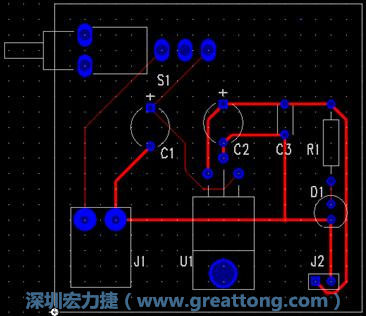 圖4 使用單面板做人工布線