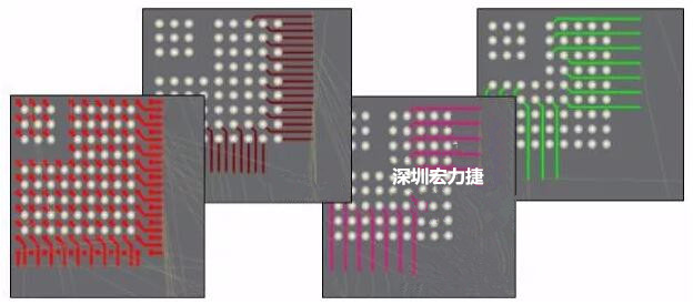 扇出及逃逸時布線是根據(jù)適用的設(shè)計規(guī)則來進(jìn)行的。