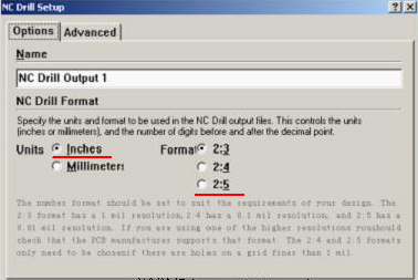 將格式改為“Inches 2：5”（ 以確保資料精度，反之孔與線路有偏移現(xiàn)象；）點(diǎn)OK完成鉆孔文件轉(zhuǎn)換
